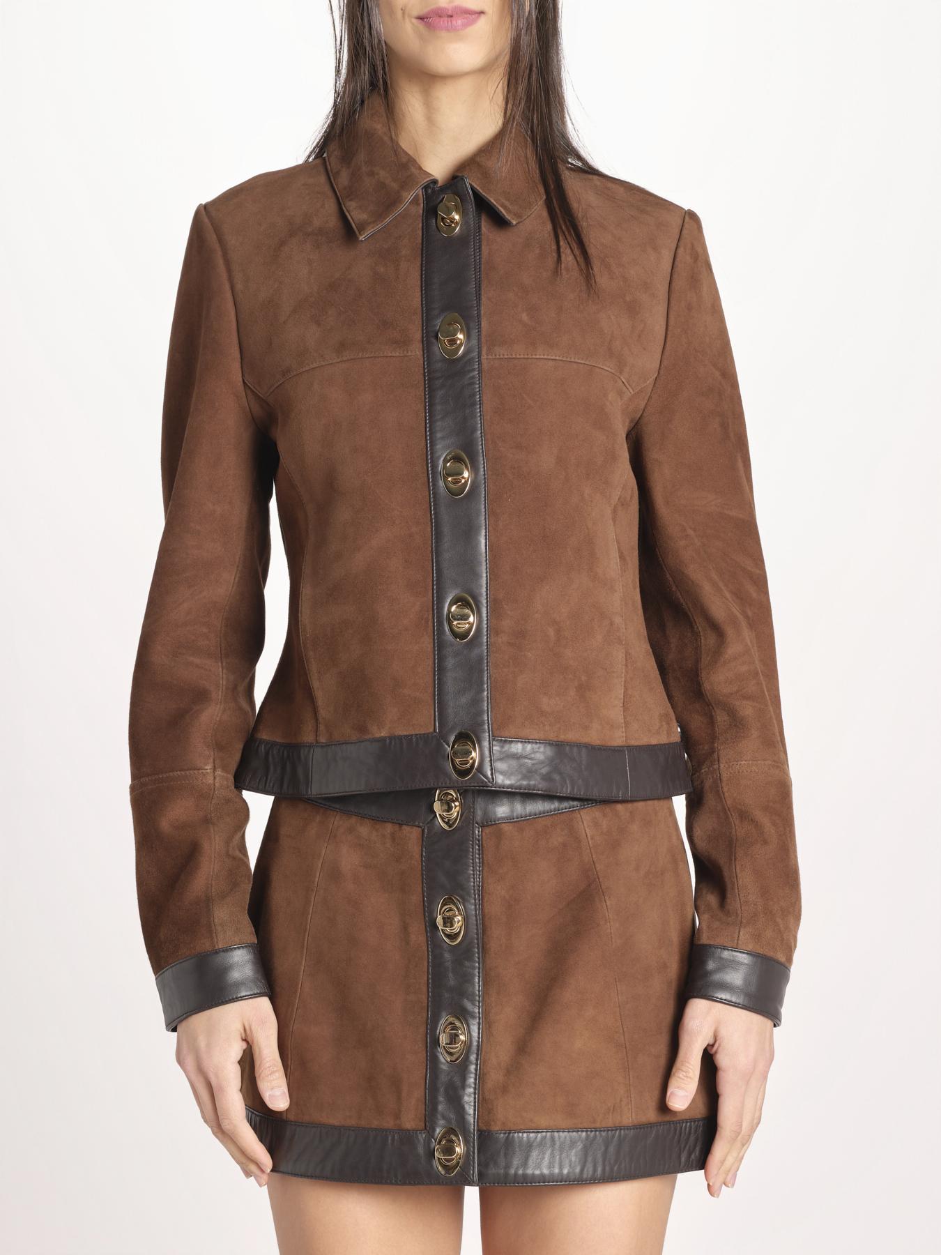 giacca in camoscio con chiusura in ottone 12093-19 TOBACCO retrofete 