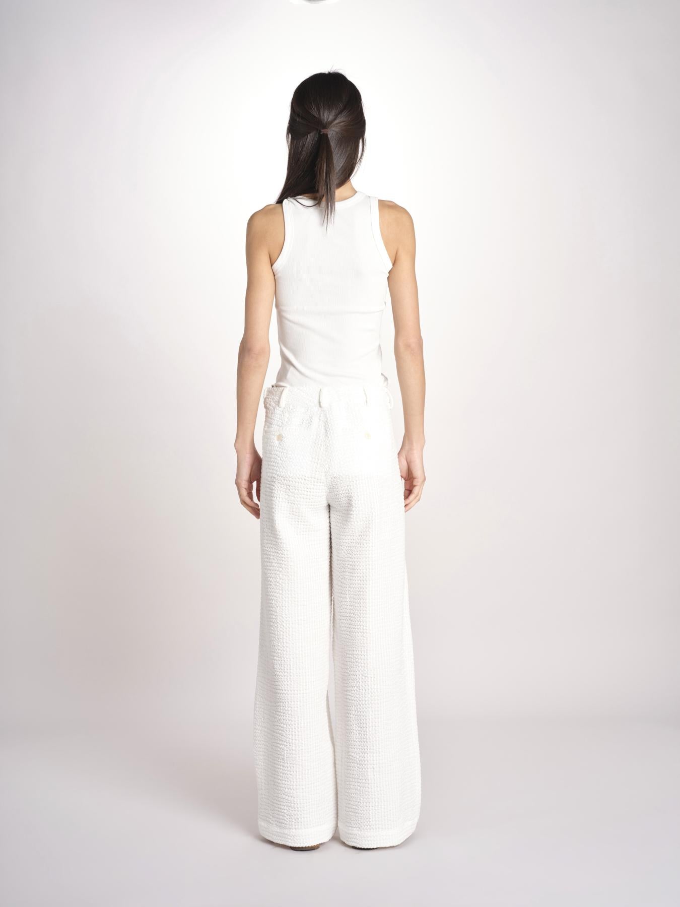 pantalone over effetto waffle KATHERINE MJD27_SHUKU3 WHITE WAFFLE jejia 