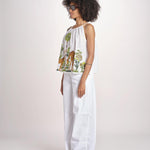 top con spalline ricamo giraffe BE25396 WHITE MULTI benaras soleil 