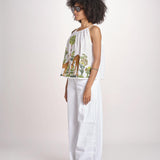 top con spalline ricamo giraffe BE25396 WHITE MULTI benaras soleil 