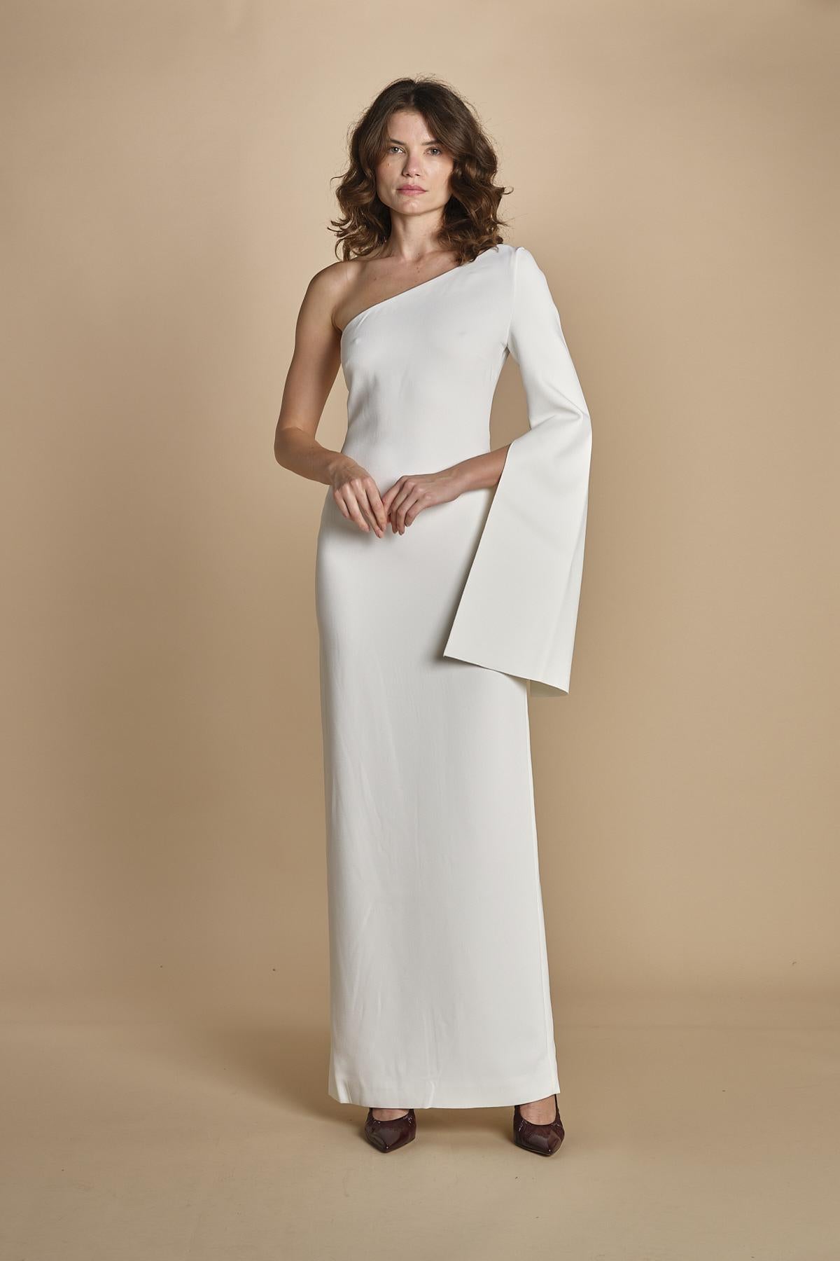 maxidress monospalla con manica a campana ALINA WHITE solace 