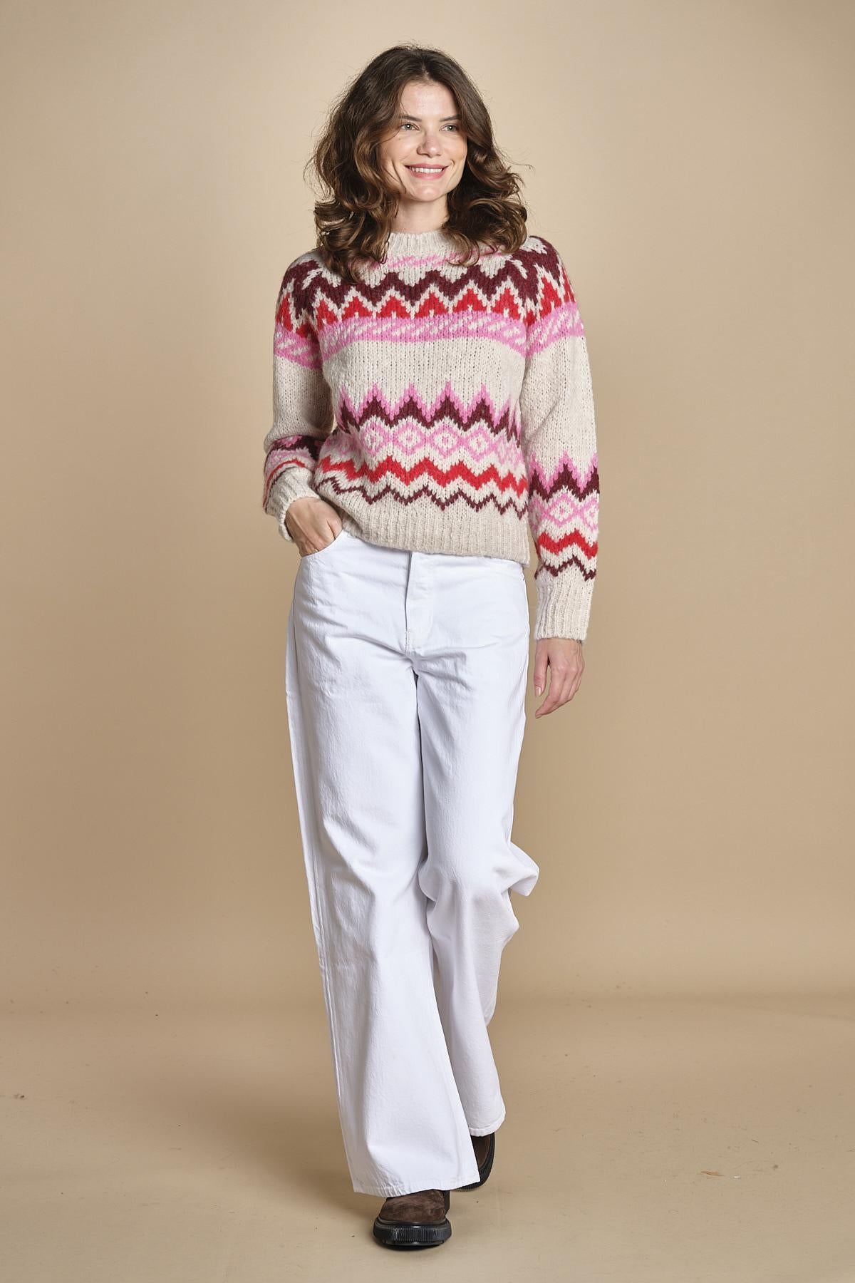 MAGIE maglia con greche BEND516 ECRU PINK hartford 