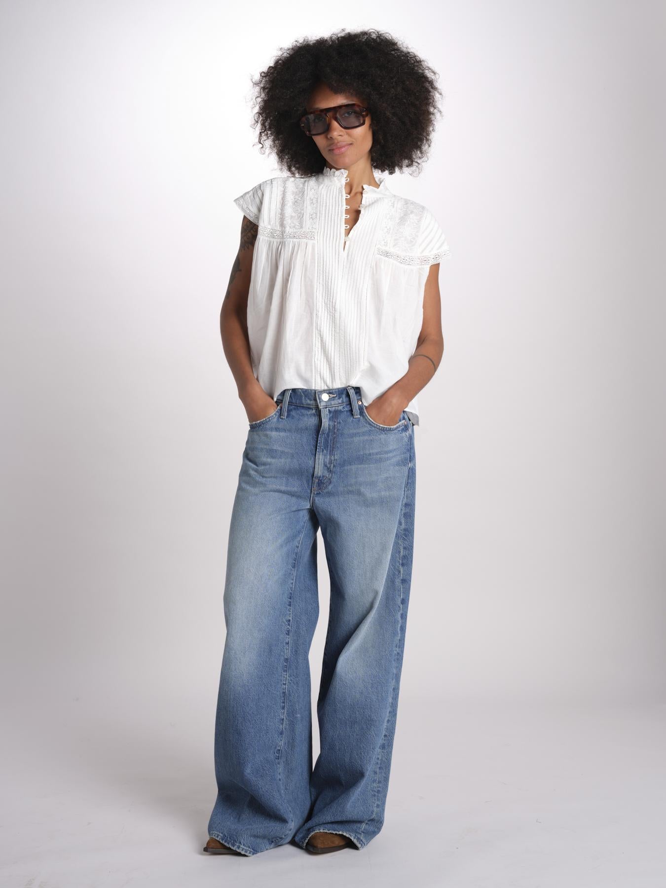 camicia in voille e pizzo con maniche corte GANU 6EVA53-V09890 BLANC vanessa bruno 