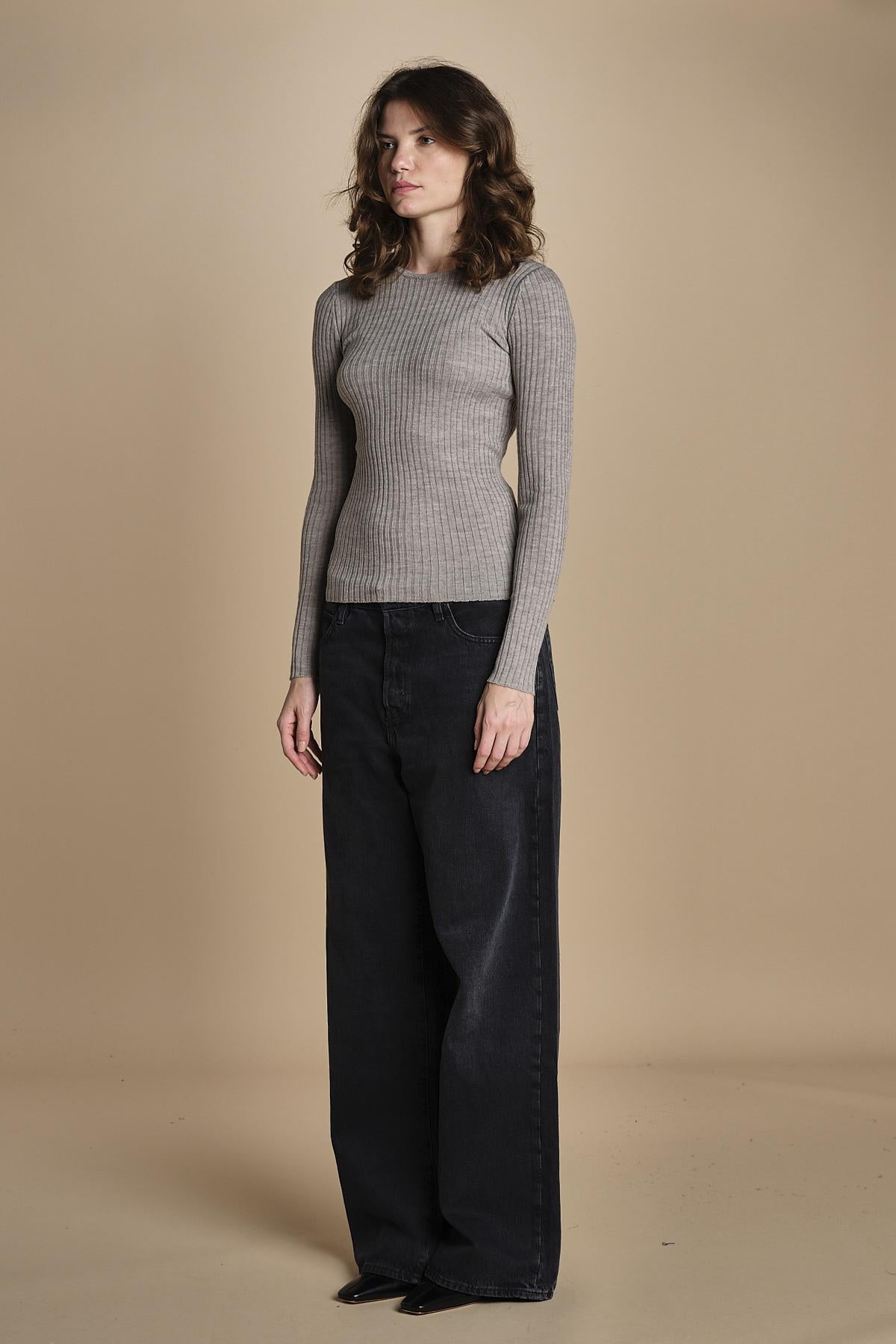 maglia girocollo a costine CAMB KNIT BLOUSE LIGHT TAUBE herskind 