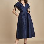 abito midi in tessuto goffrato FAYETTA  035 NAVY sea ny 