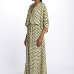ANTOINETTE abito impero con stampa foglie ANTOINETTE INDIAN KAKI laraethnics 