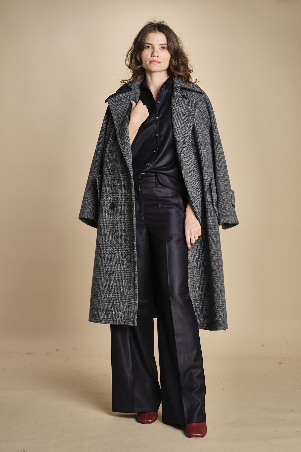 pantalone a vita bassa con elastico in lana e seta. ASTRID STR02 NAVY nine in the morning 