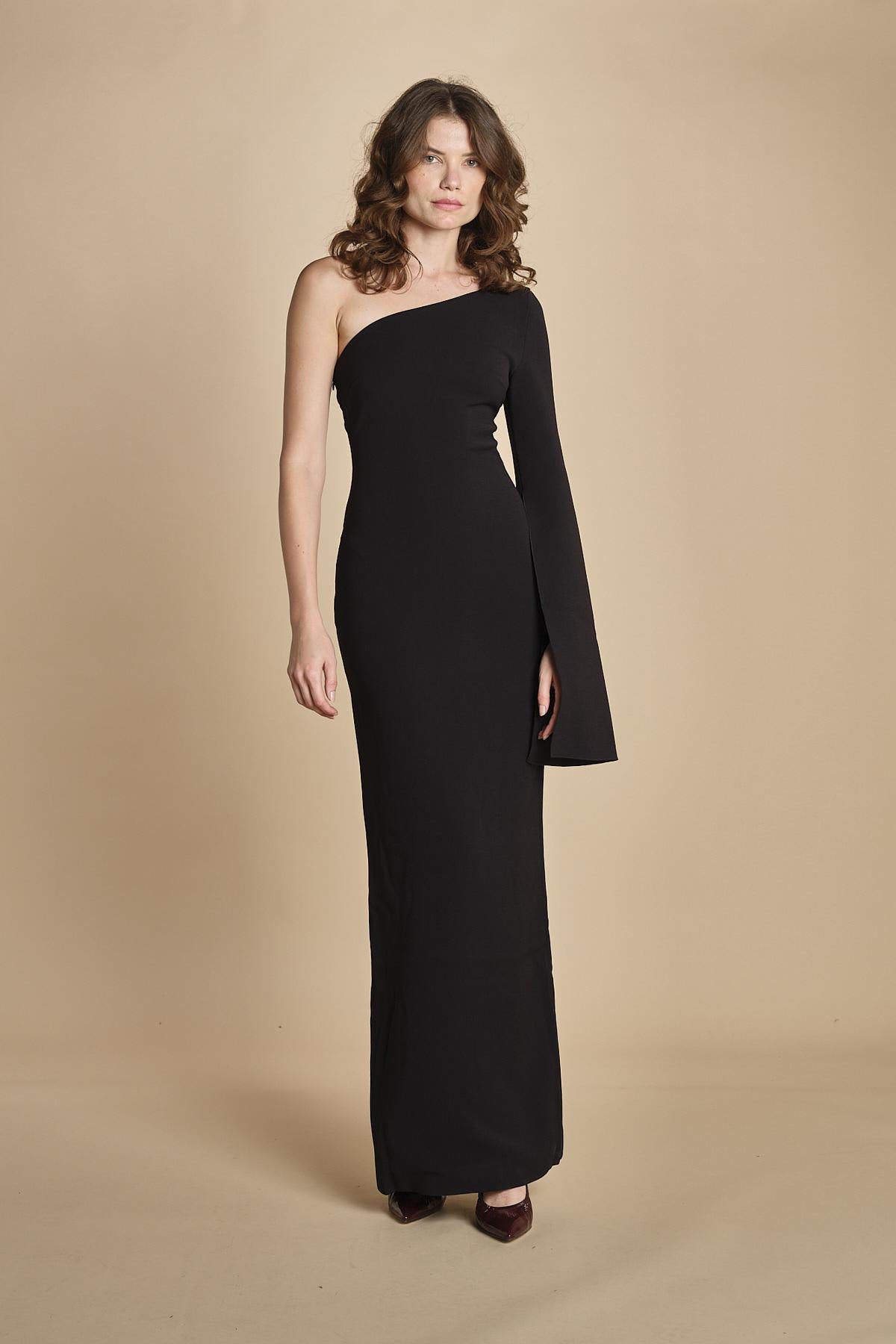 maxidress monospalla con manica a campana ALINA BLACK solace 