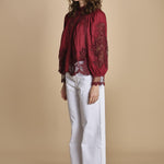 camicia con inserti in pizzo BERRY GARDEN 340369 BURGUNDY farm rio 