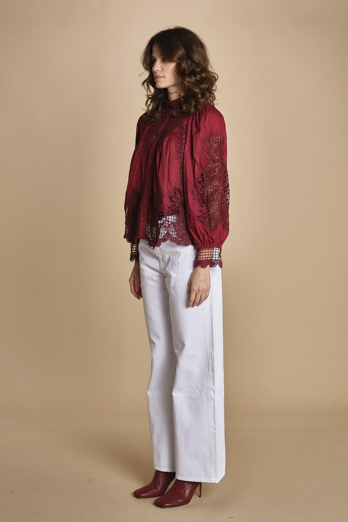 camicia con inserti in pizzo BERRY GARDEN 340369 BURGUNDY farm rio 