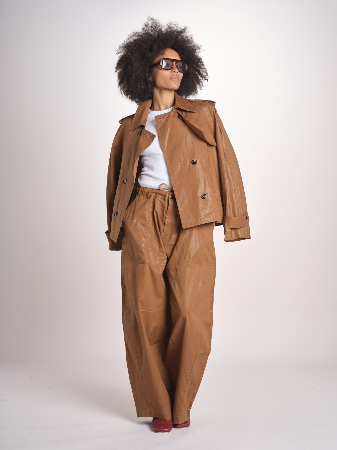 giubbotto in lino cerato TATI WAXTOUCH BROWN true avenue 