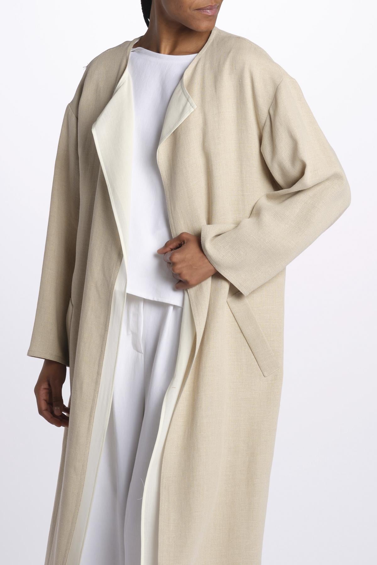 1632 cappotto lungo lino doppiato 1632 NATURAL dusan 