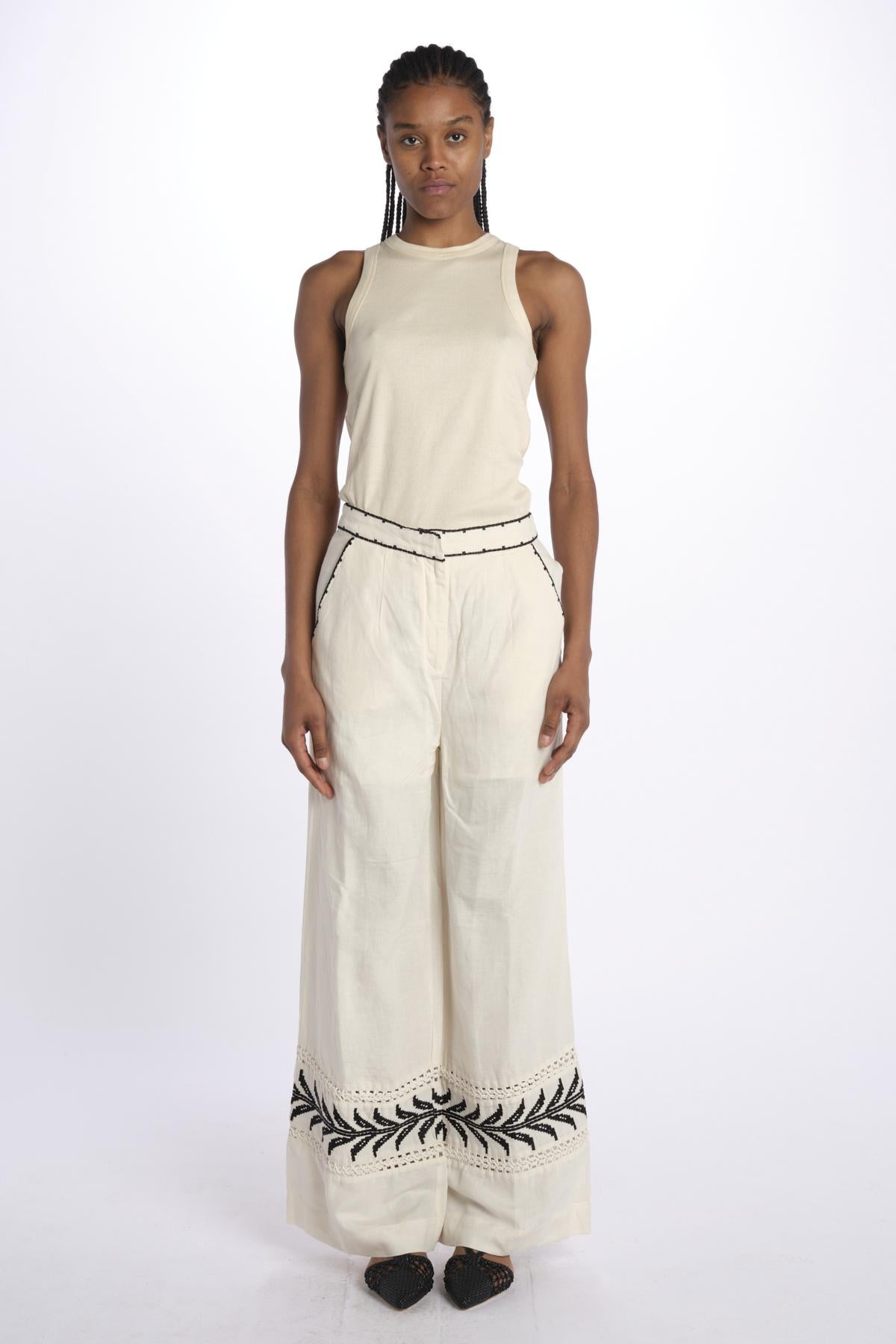 Pantalone ricamo PALM NIRVANA ANTIQUEWHITE scarlett poppies 