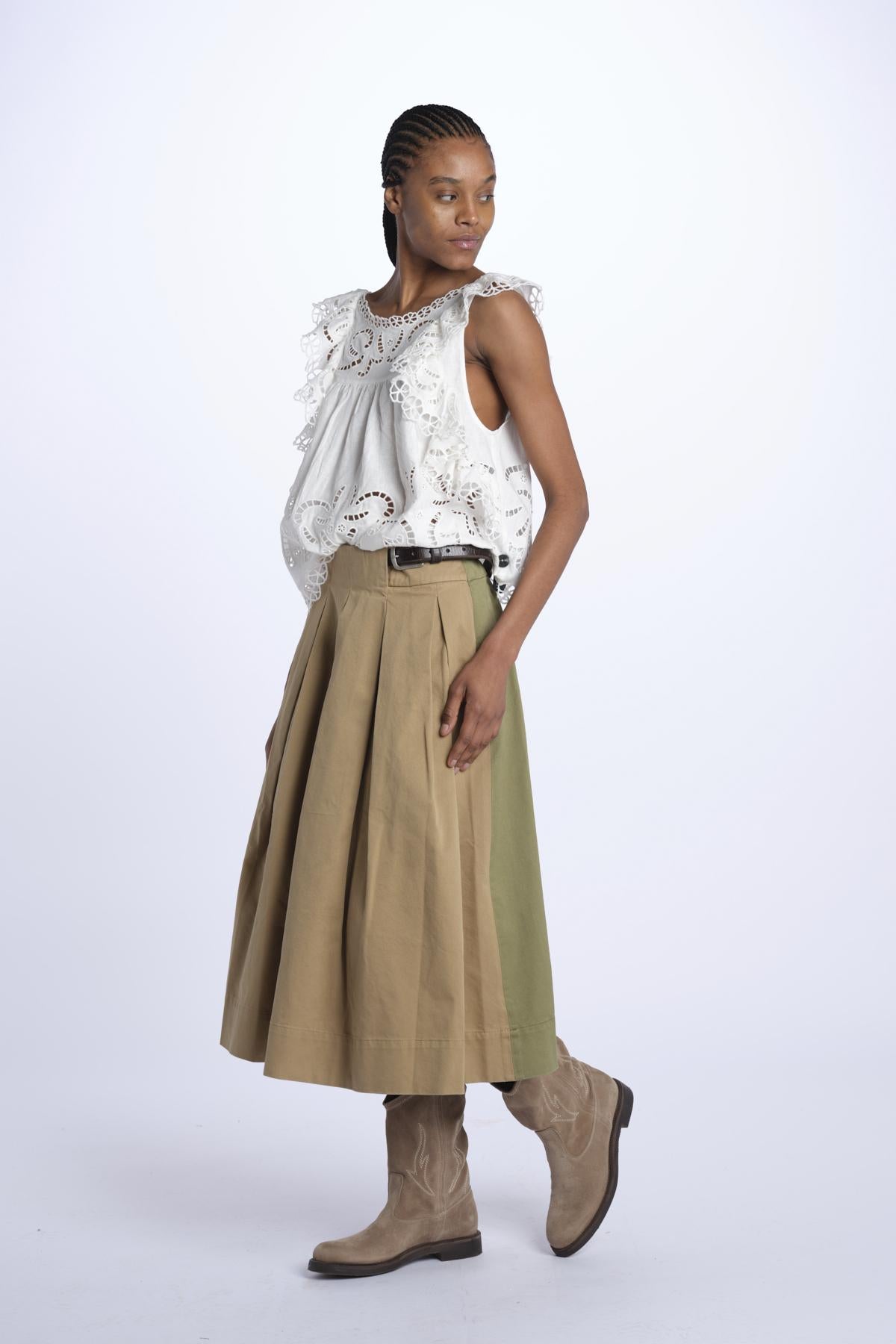 Gonna CAROLINA pieghe bicolore 077 CHINO sea ny 