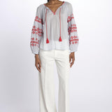 BALERIC camicia con maniche ricamate by milaura. BE22189 PALE BLU RED benaras soleil 