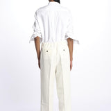 SABINA pantalone con elastico invita  in lino SABINA 352 BIANCO quelledue 