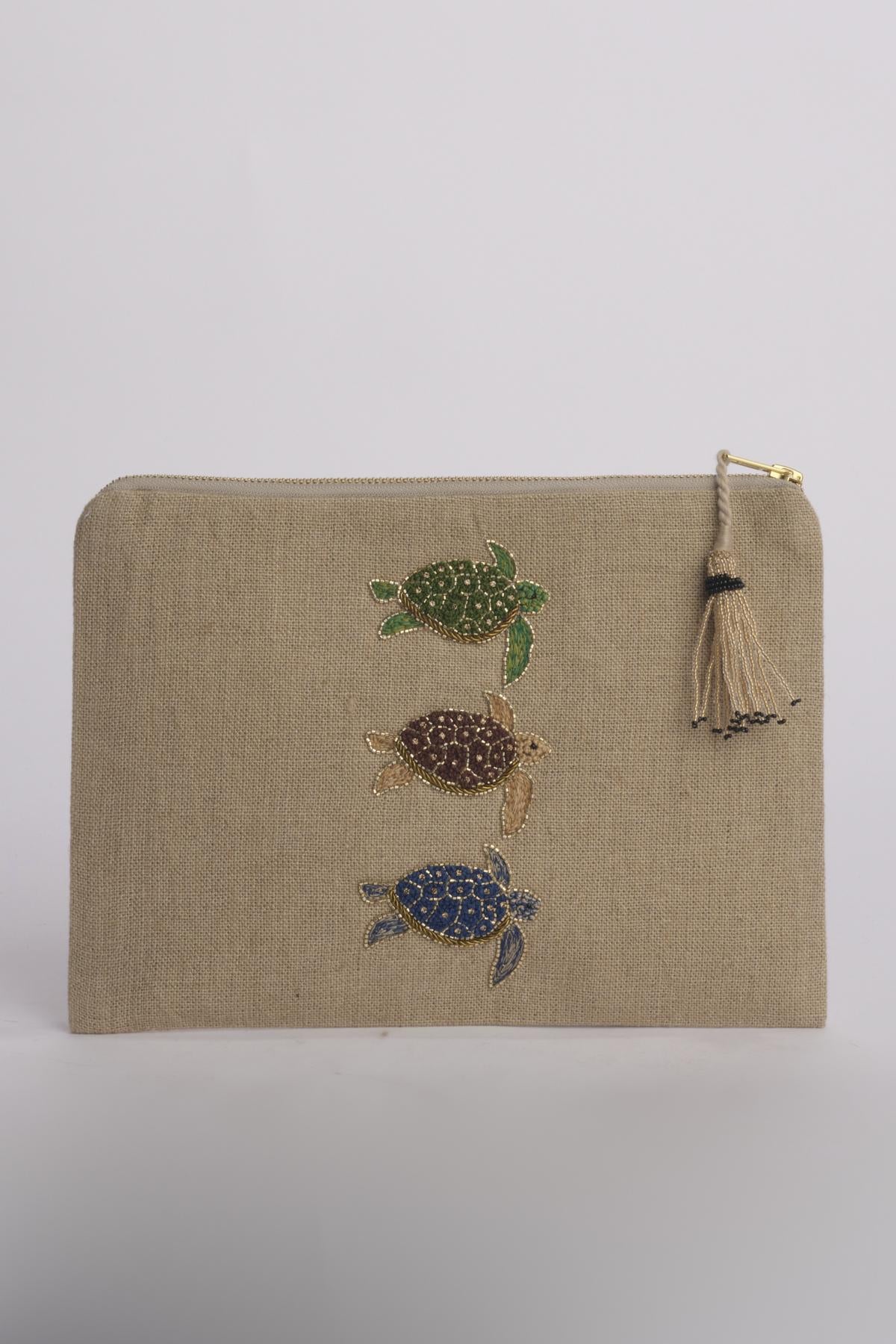 3 TARTARUGHE pochette grande P0756 BE benaras soleil 