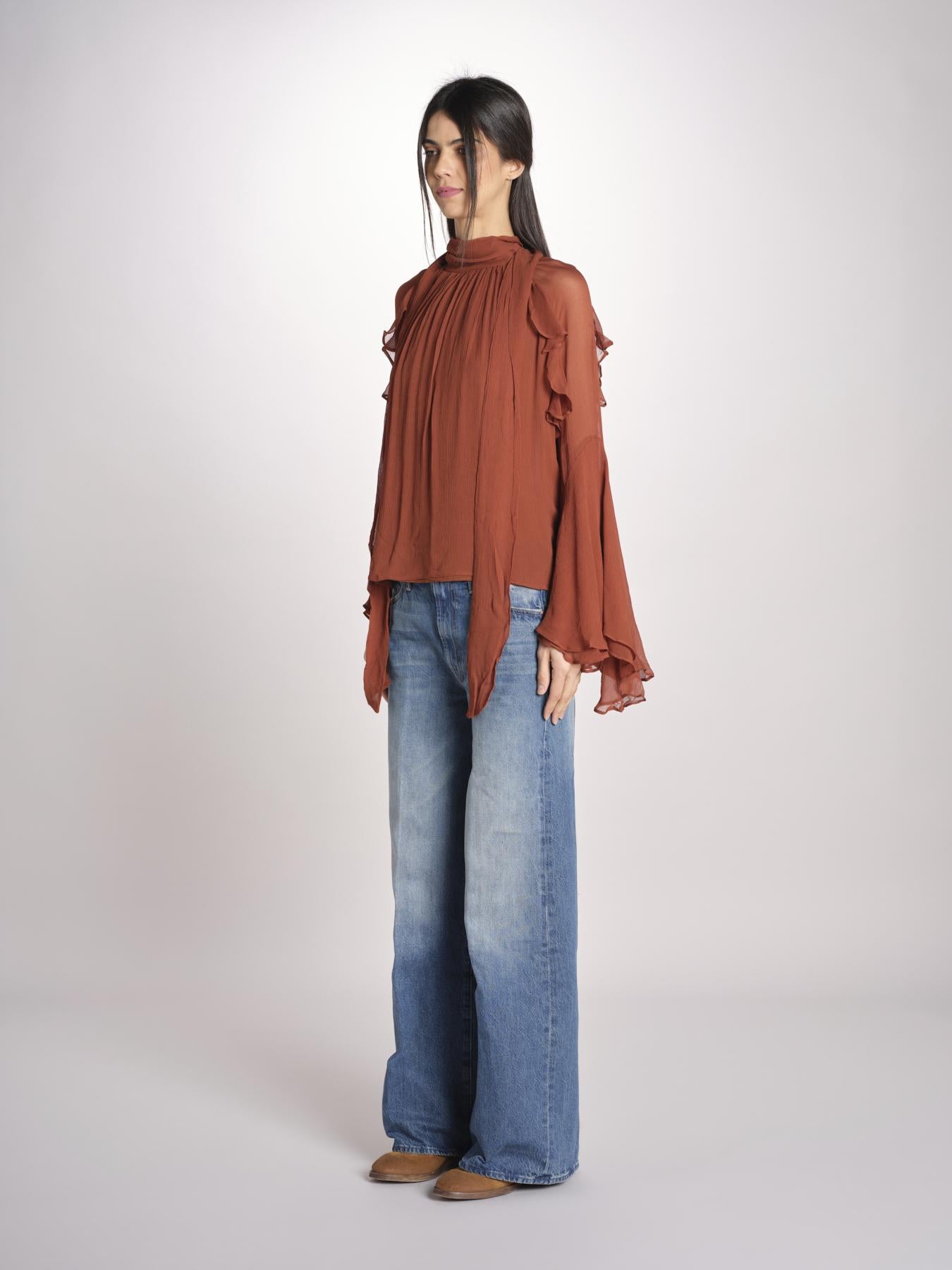 camicia in chiffon con maniche over THERESE RUGGINE malina 