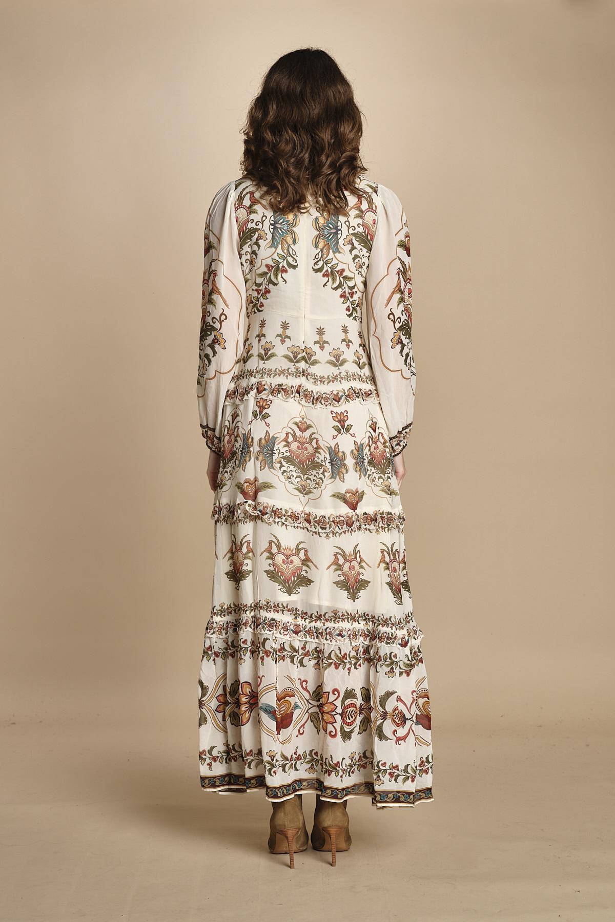 avito lungo con stampa cuori e rouches MAJESTIC HEARTS 346167 CREAM farm rio 