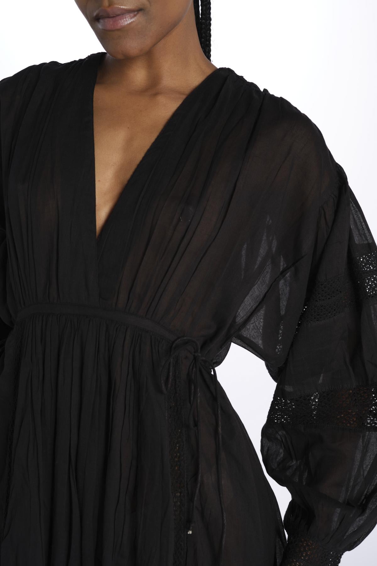 IBIZA maxi abito con scollo e maniche lunghe IBIZA NOIR laraethnics 