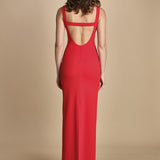 maxidress con scollo a barca e schiena nuda IMOGEN RED solace 
