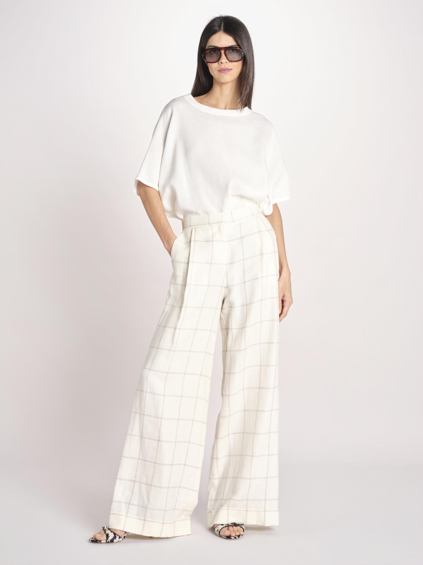 pantalone a quadri U3211R IVORY dusan 