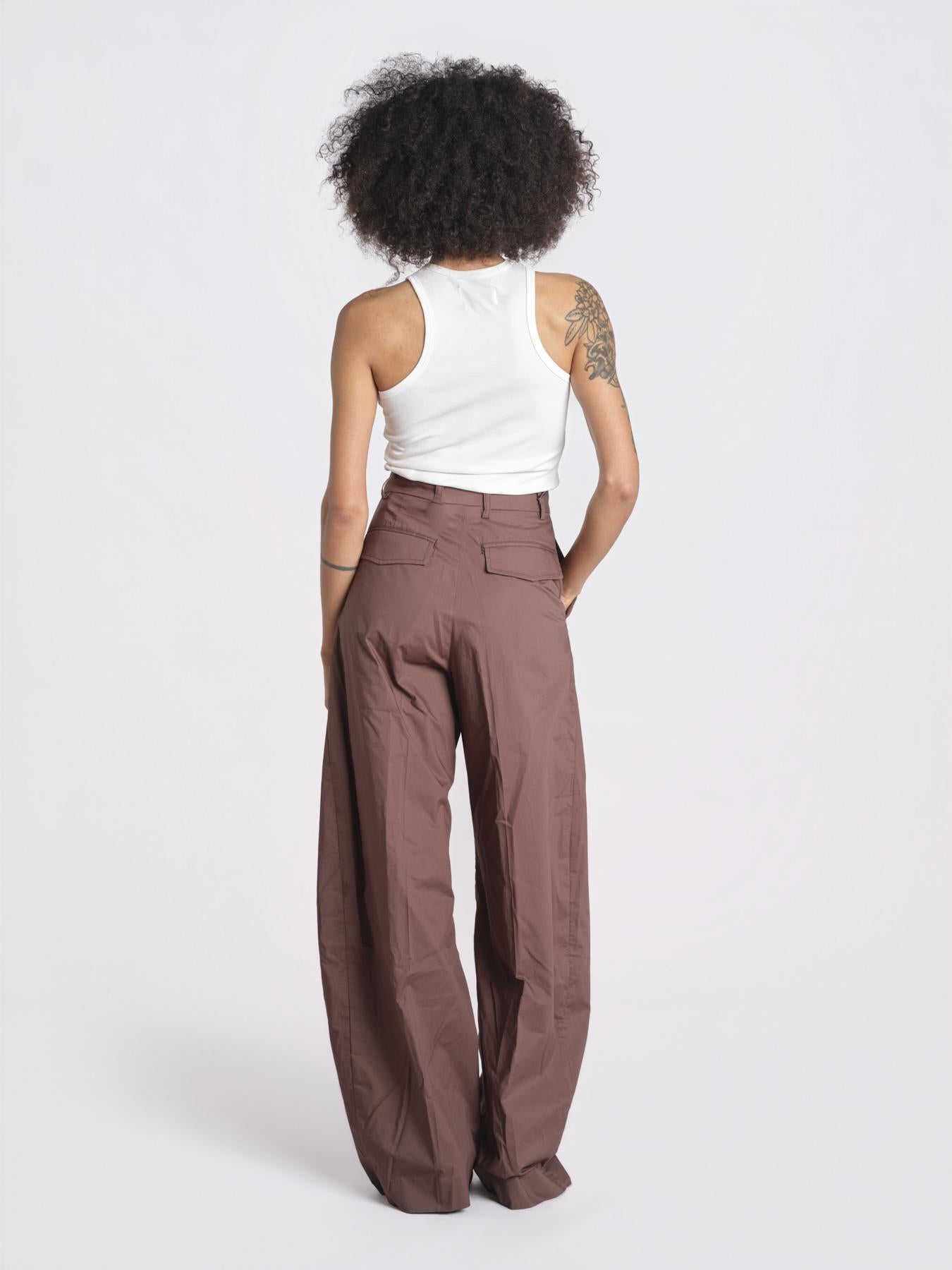 pantalone over con pinces in popeline BILLIE 3111 T0160 BROWN T0215 the latest 