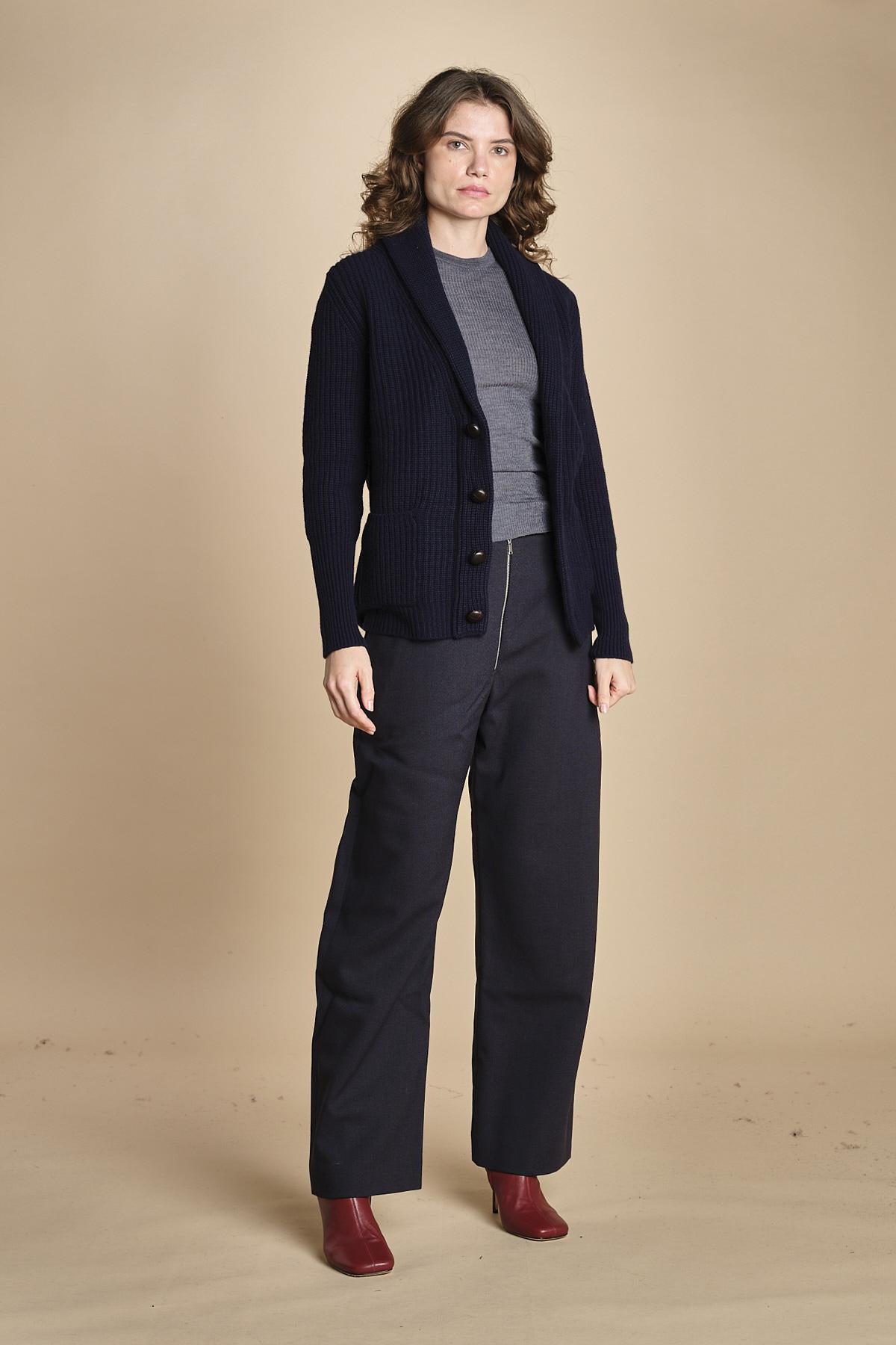 top americano a costine in lana merino LAU28 E14038 GRIGIO SCURO milaura 