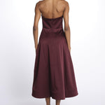 Abito MERLOT MIDI scollato + fiocchi 1970 BURGUNDY rebecca vallance 