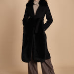 24008 cappotto in panno di lana e volpe con cintura in vita 24008400 NERO milaura 