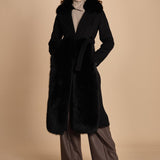 24008 cappotto in panno di lana e volpe con cintura in vita 24008400 NERO milaura 