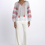 BALERIC camicia con maniche ricamate by milaura. BE22189 PALE BLU RED benaras soleil 