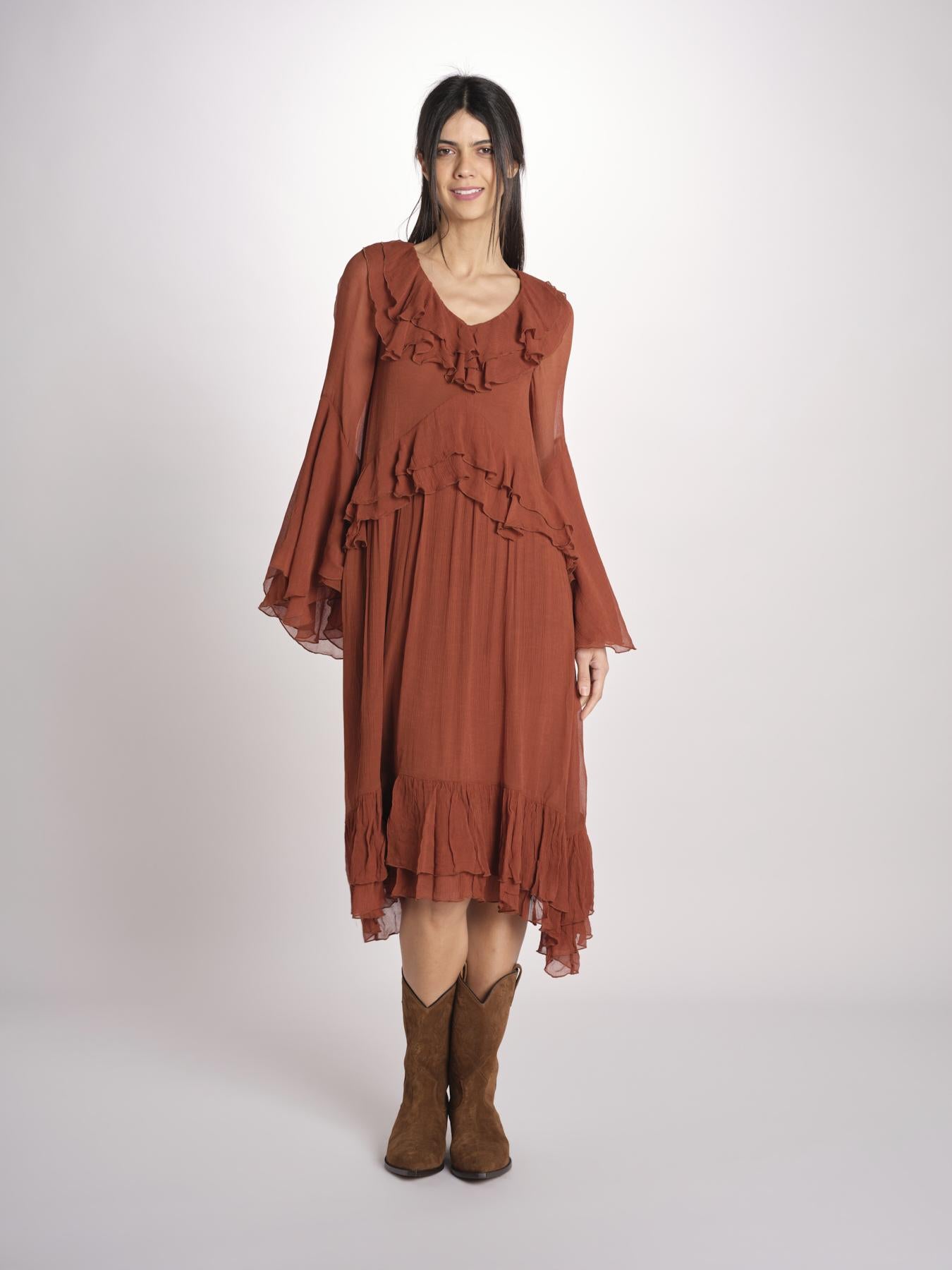 abito in chiffon con maniche over WILHELMINA RUGGINE malina 