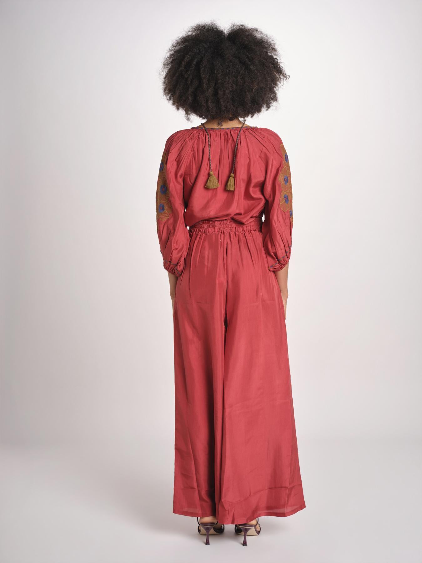 pantalone in seta over BE25252 RUST benaras soleil 