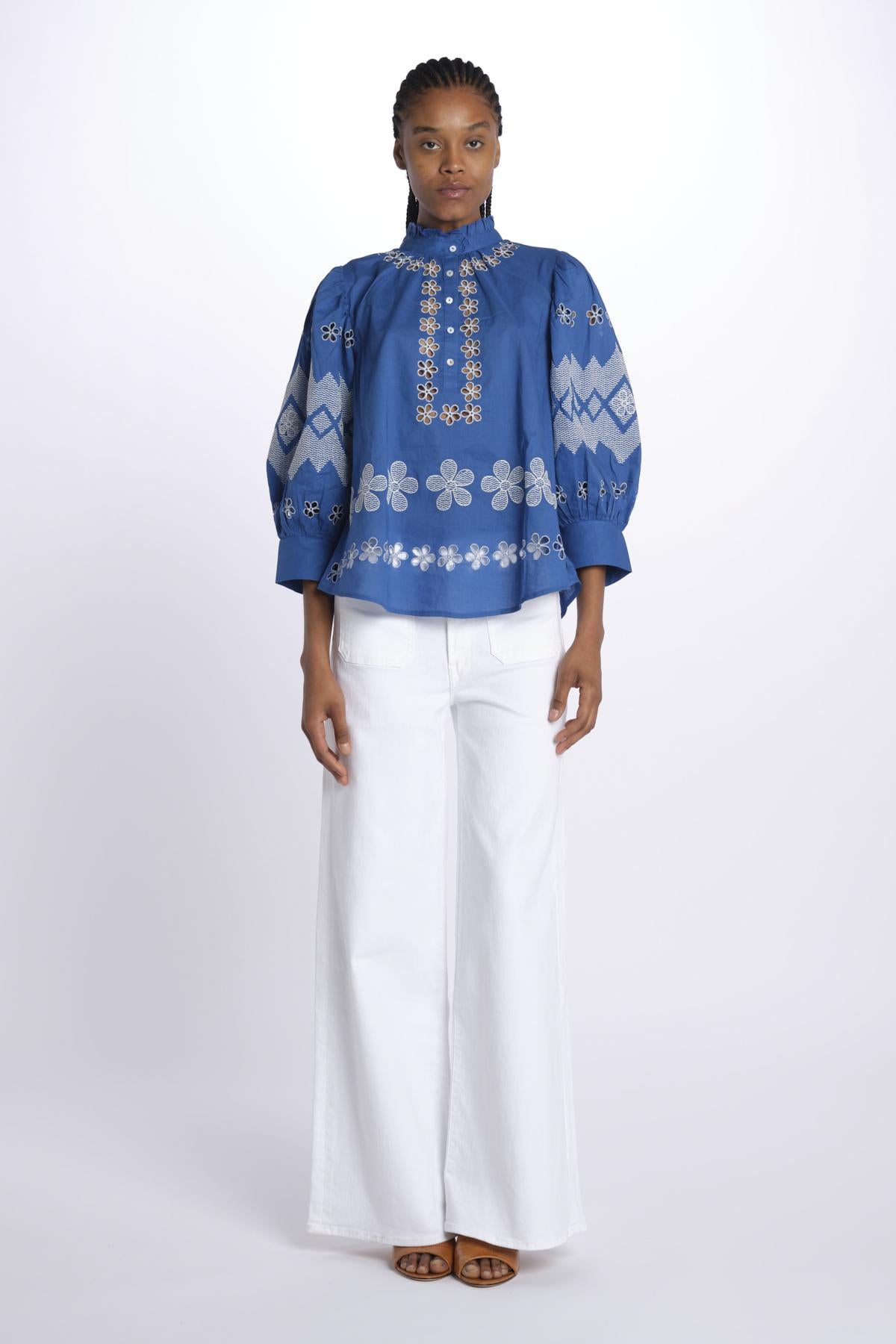 Camicia TOLEDO ricamo fiore TOLEDO1BLO BLUE antik batik 