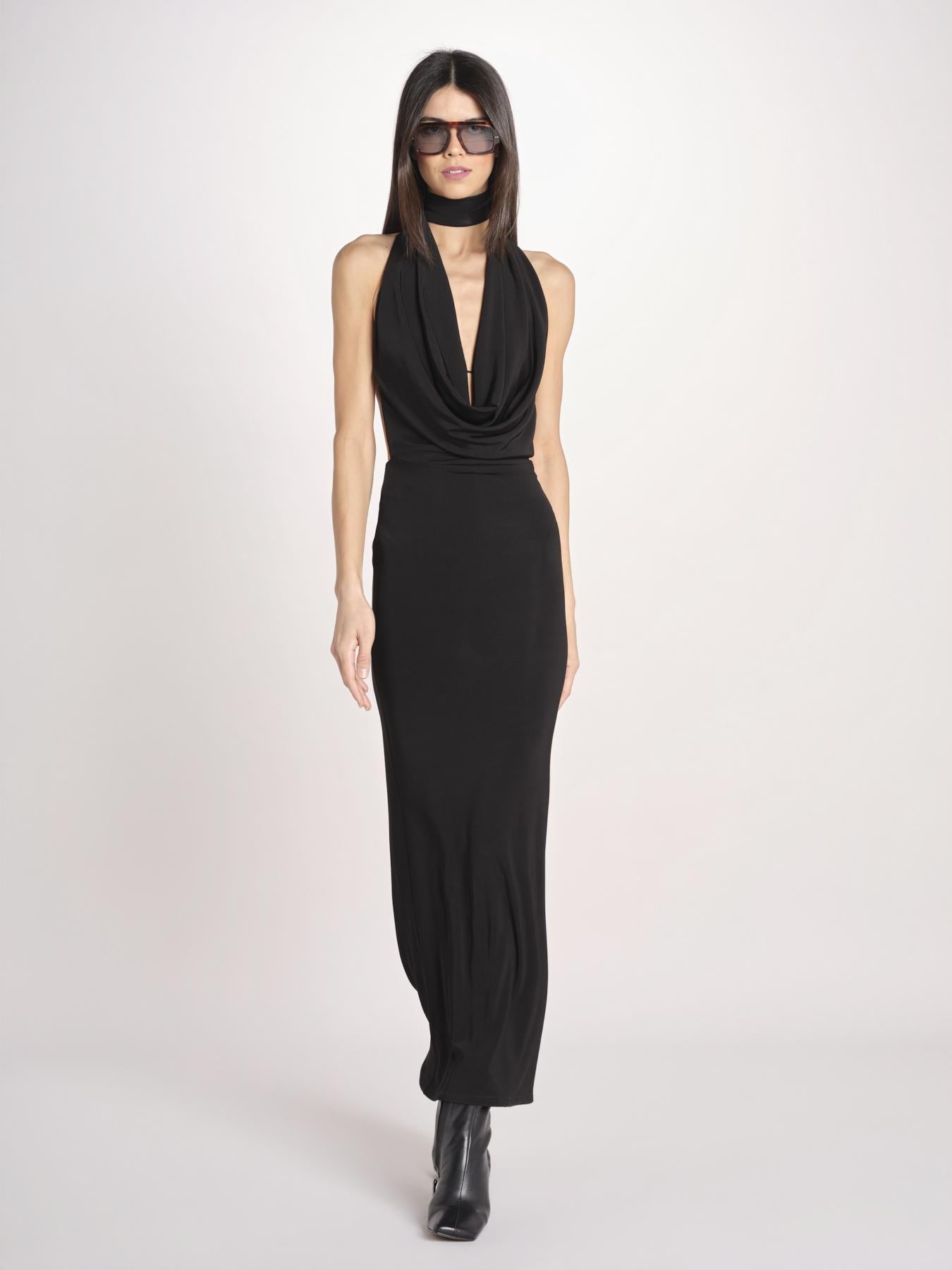 abito lungo con scollo drappeggiato RHAPSODY NERO undress code 