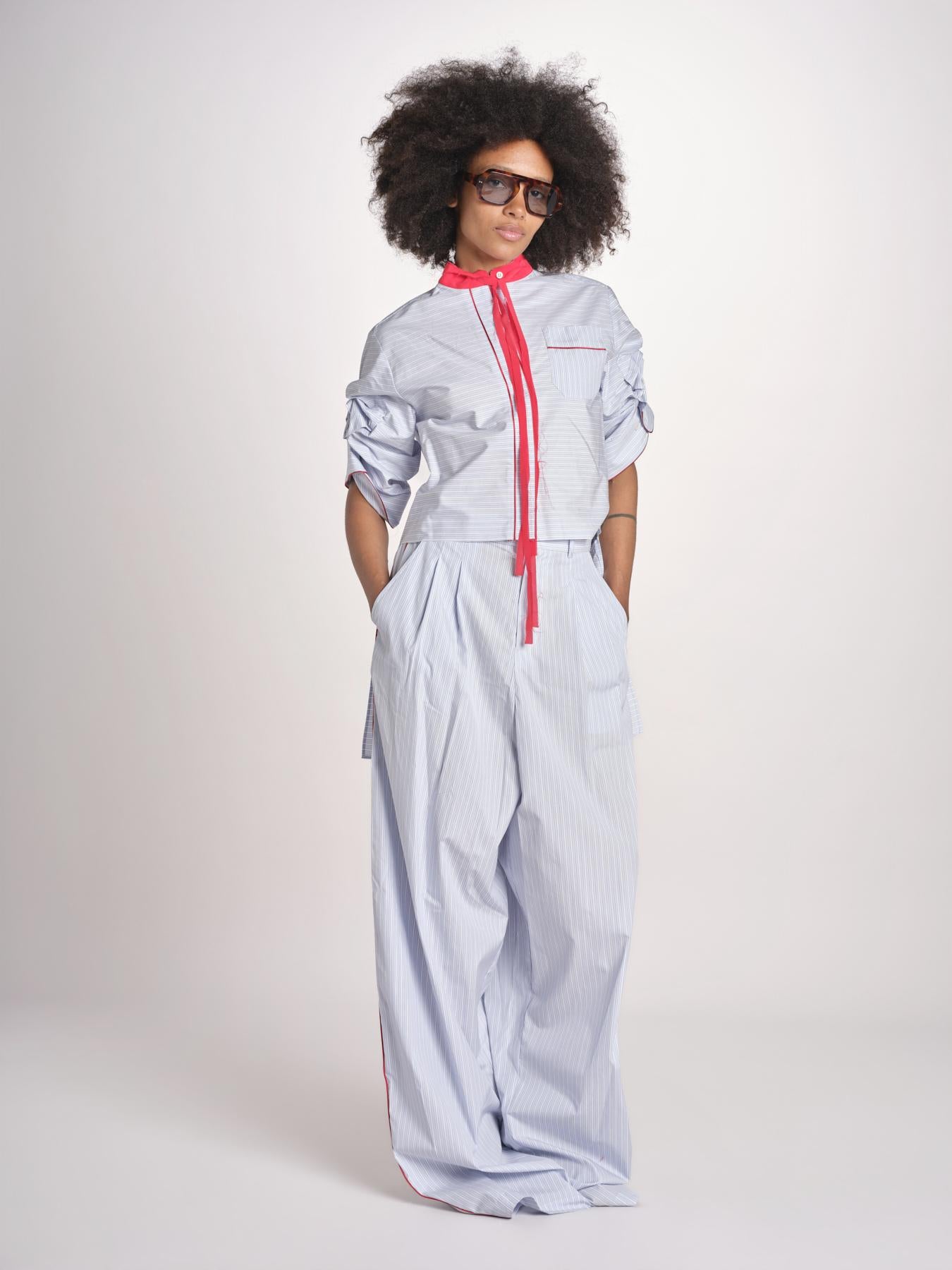 pantalone a righe con piping ELSA MJD266 LIGHT BLUE STIPES jejia 