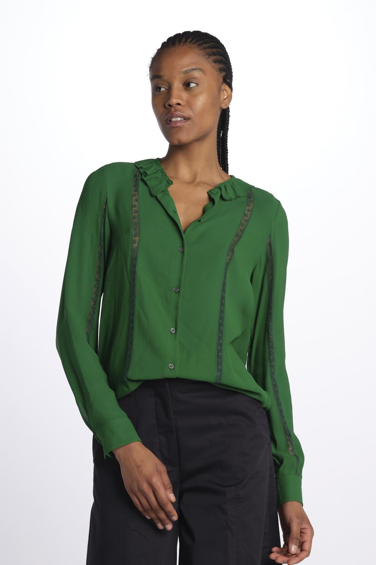 Camicia con frange e inserti pizzo G011 5340 n21 