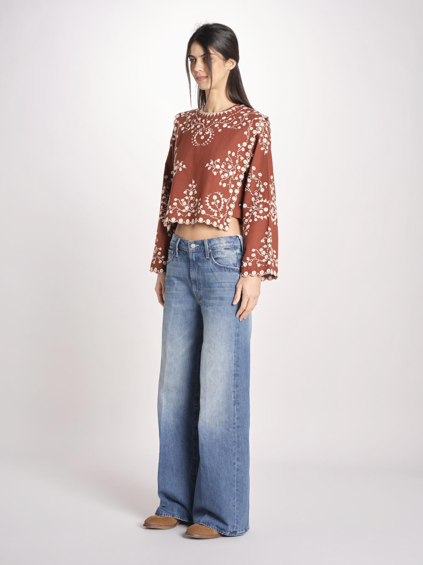 camicia m/l piu ricamo fiorellini 113 BROWN sea ny 