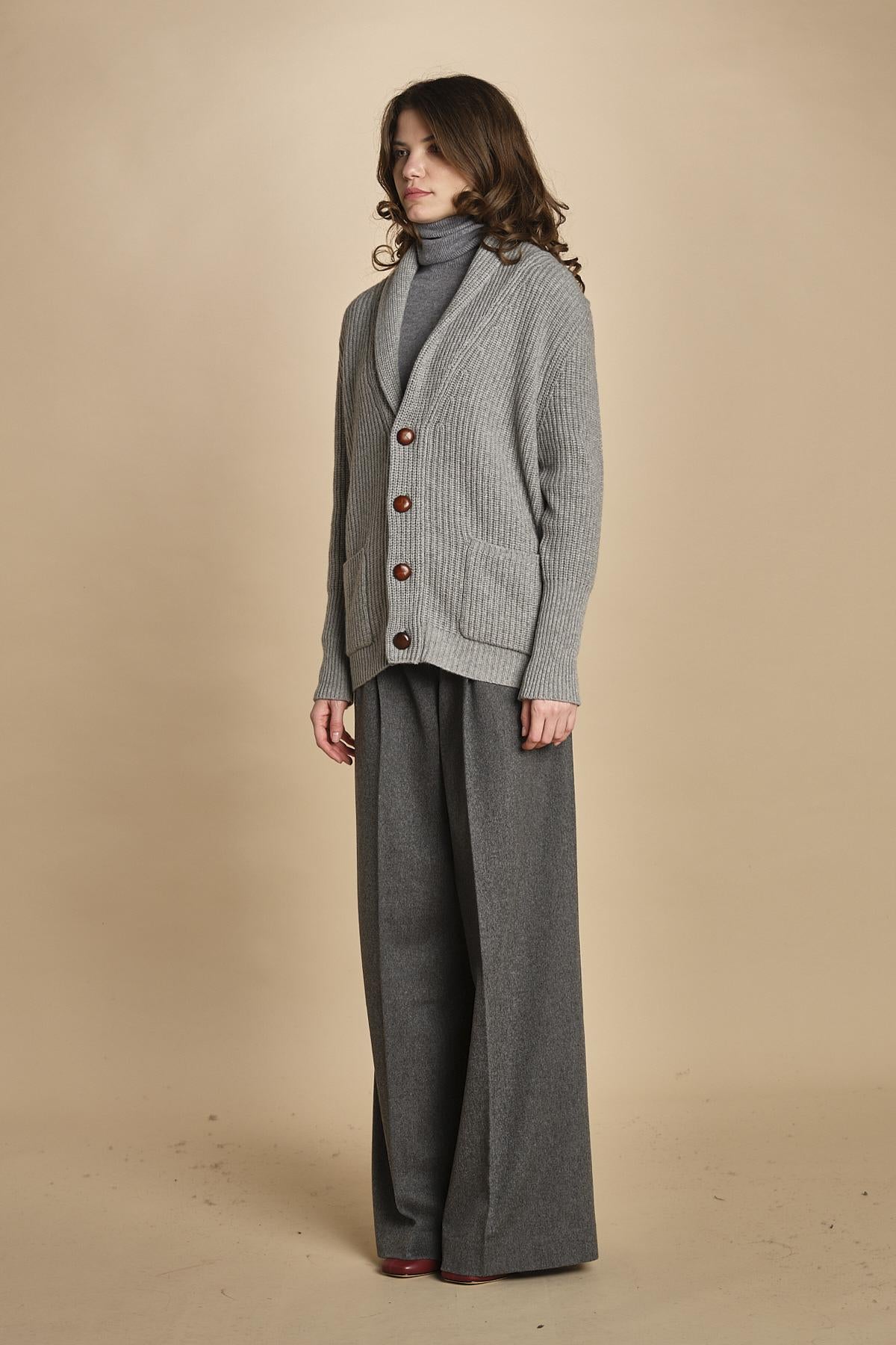 cardigan collo a scialle D251016S 3554 GRIGIO CHIARO milaura 