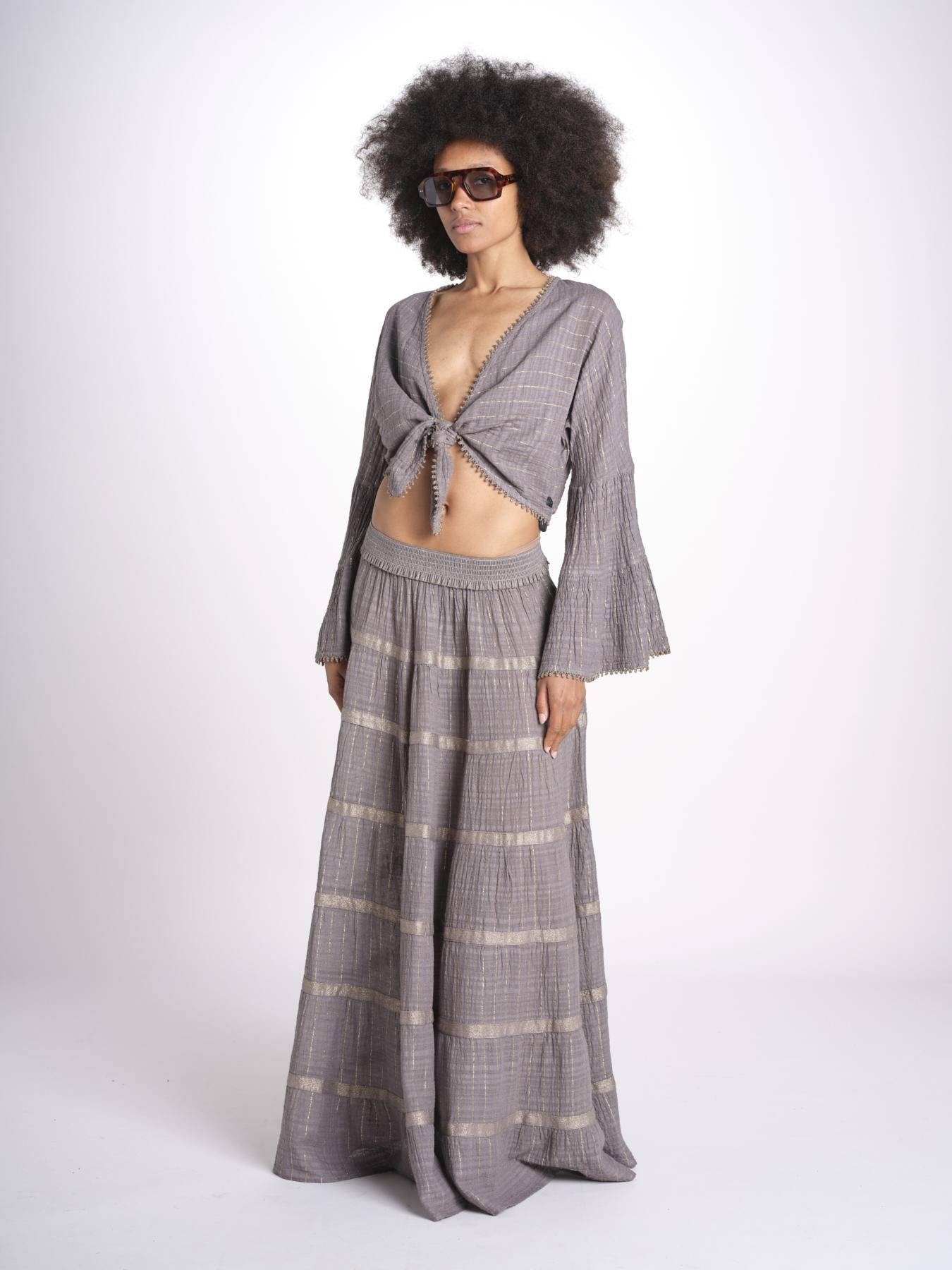 camicia cropped con nodo in lurex gessato JUNE STONE GREY christianzen 