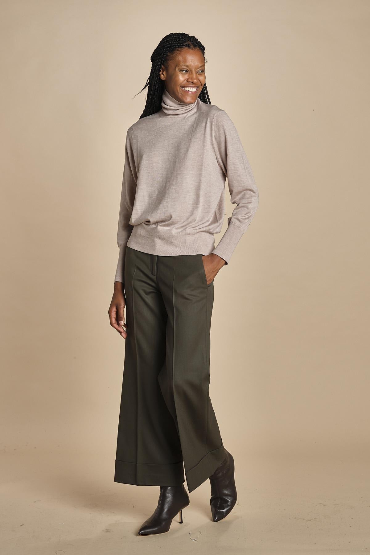 pantalone cropped con risvolto in gabardina MELODIA 652339 44 quelledue 