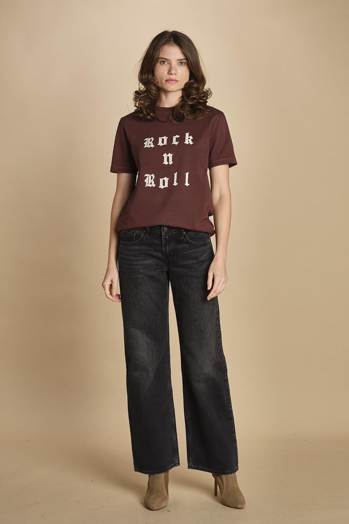 t-shirt con scritta e strass. JWTS02868 BURGUNDY 540 zadig & voltaire 