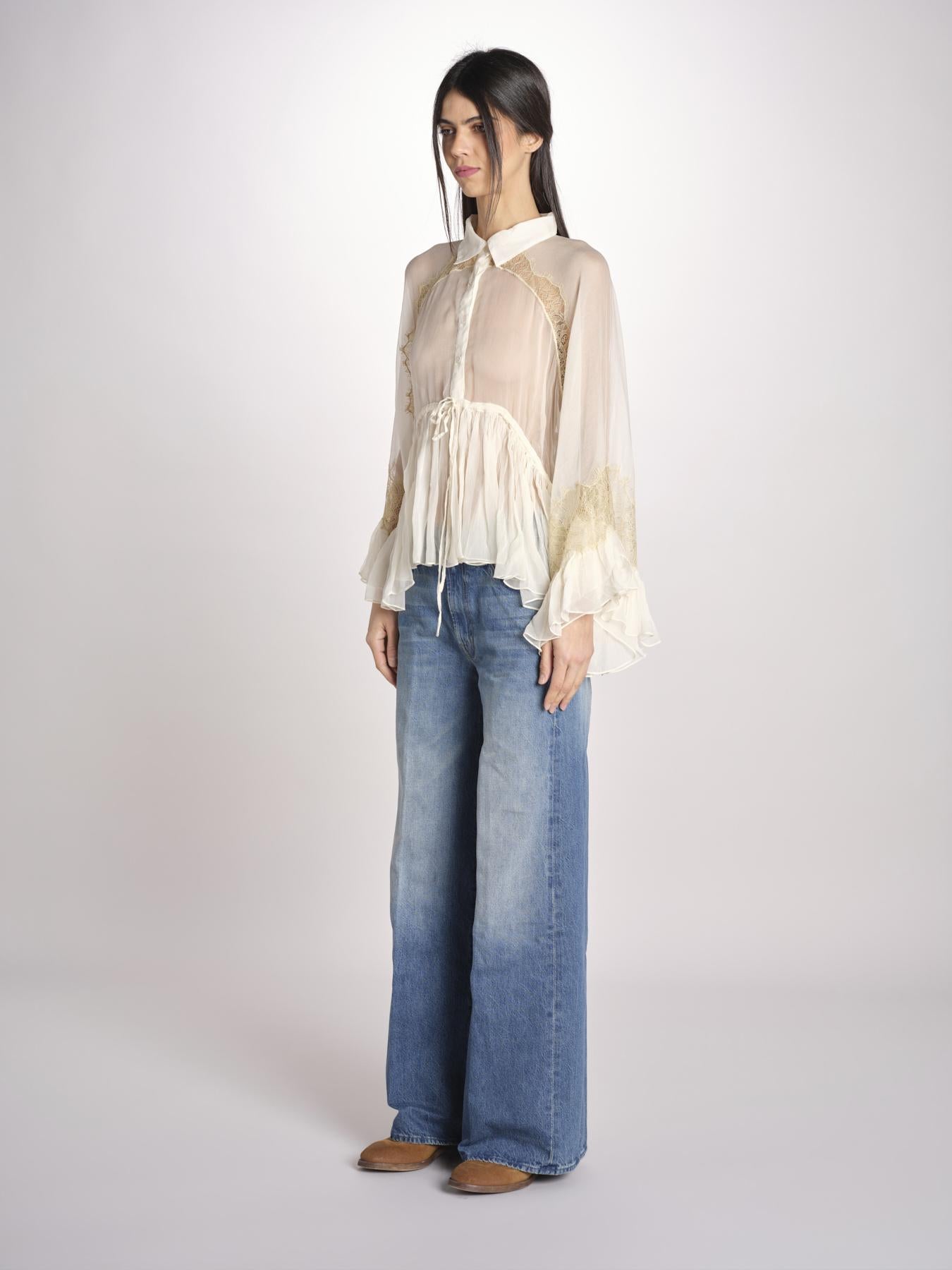 camicia over con pizzo DECCALA IVORY mes demoiselles 