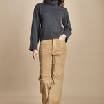 pantalone a zampa con taschine FAUVE WX CAMEL fam 