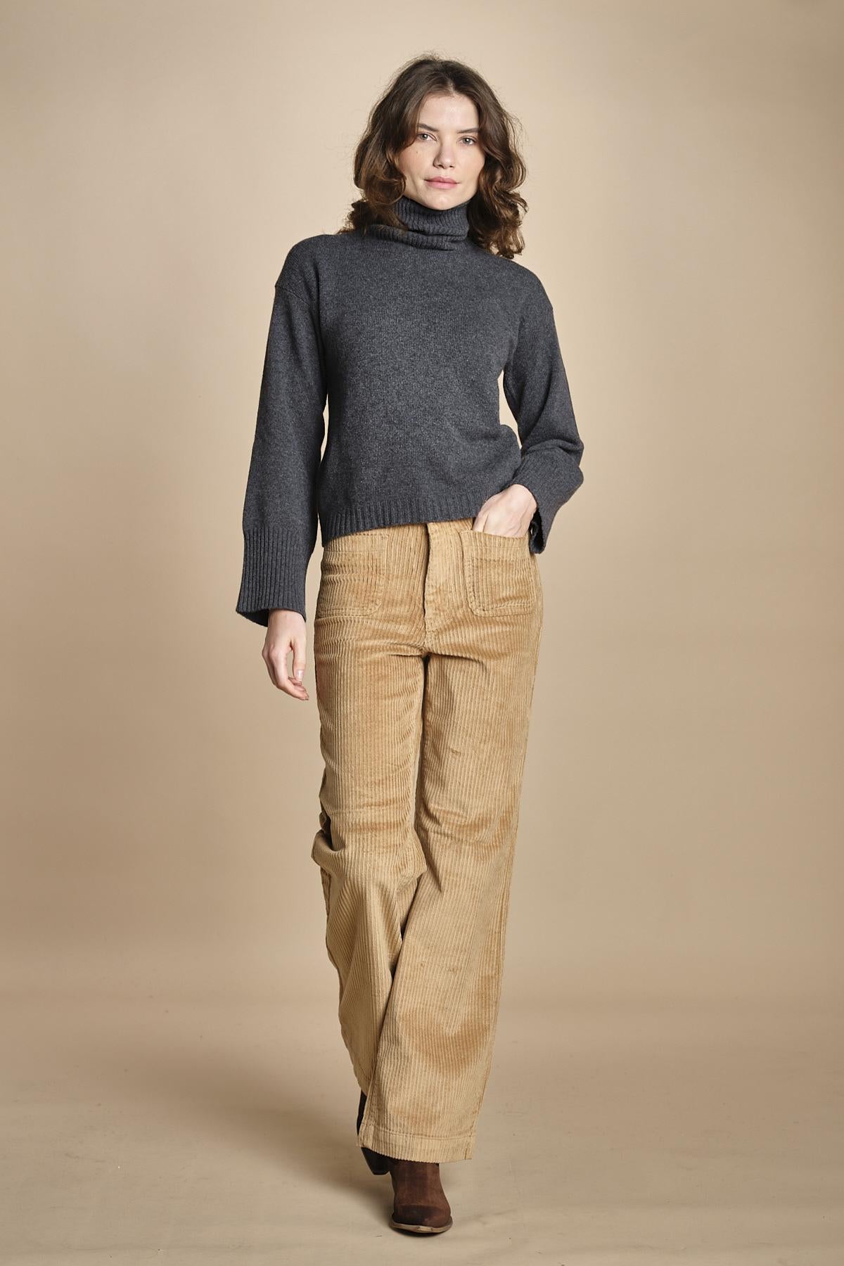 pantalone a zampa con taschine FAUVE WX CAMEL fam 