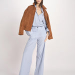 pantalone dritto con elastico in popeline ASTRID STRO07 CELESTE nine in the morning 