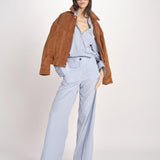 pantalone dritto con elastico in popeline ASTRID STRO07 CELESTE nine in the morning 