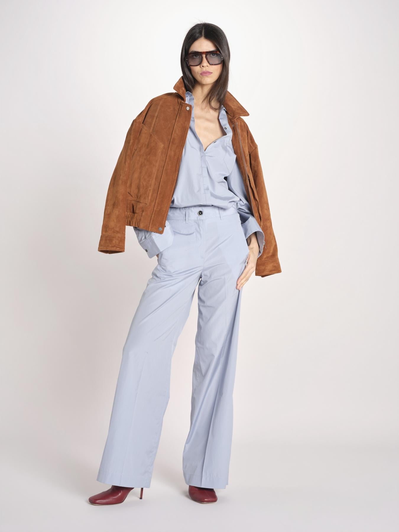 pantalone dritto con elastico in popeline ASTRID STRO07 CELESTE nine in the morning 