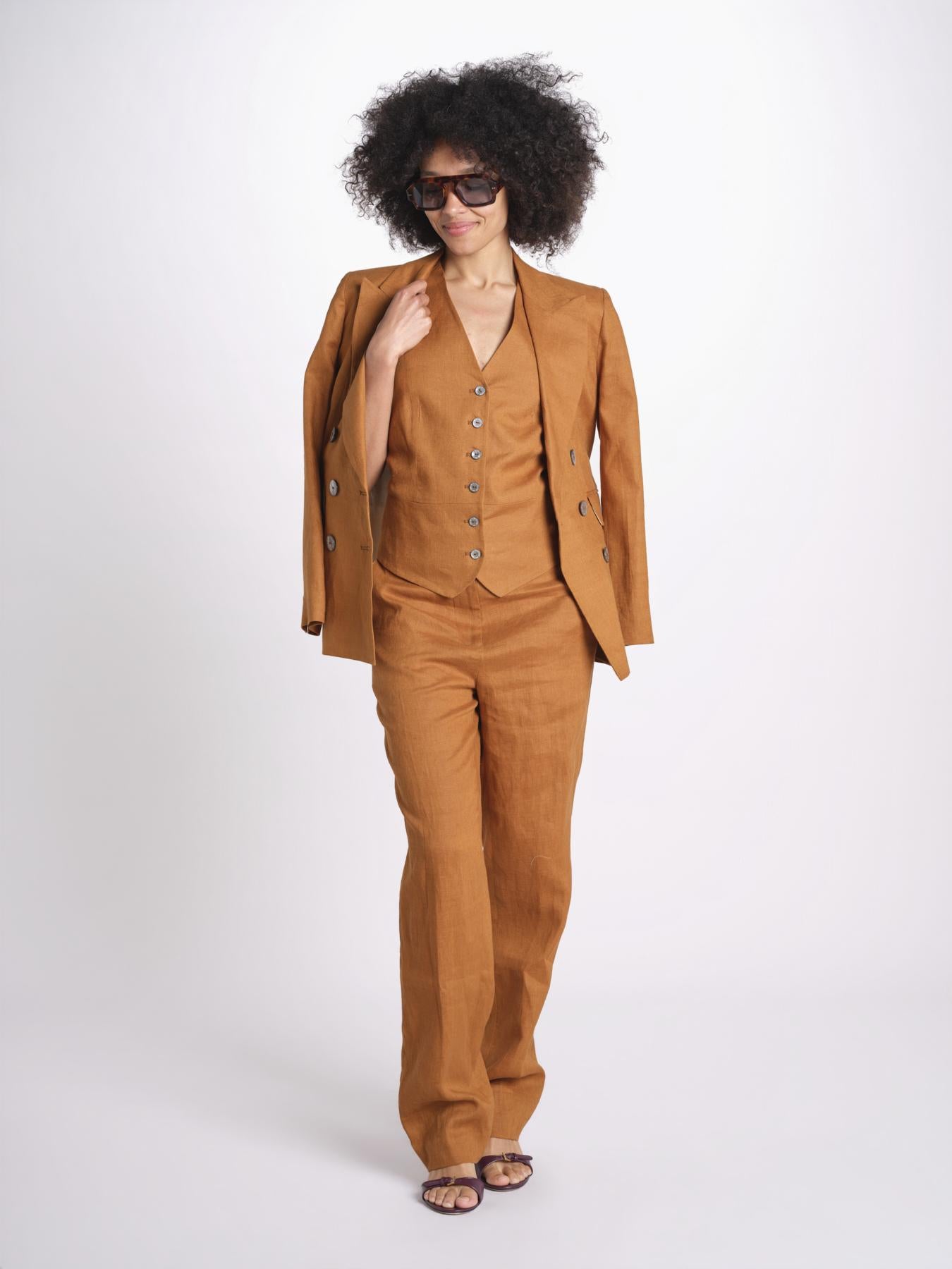 gilet in lino 16V528LI011 P632 CHESTNUT ines de la fressange 